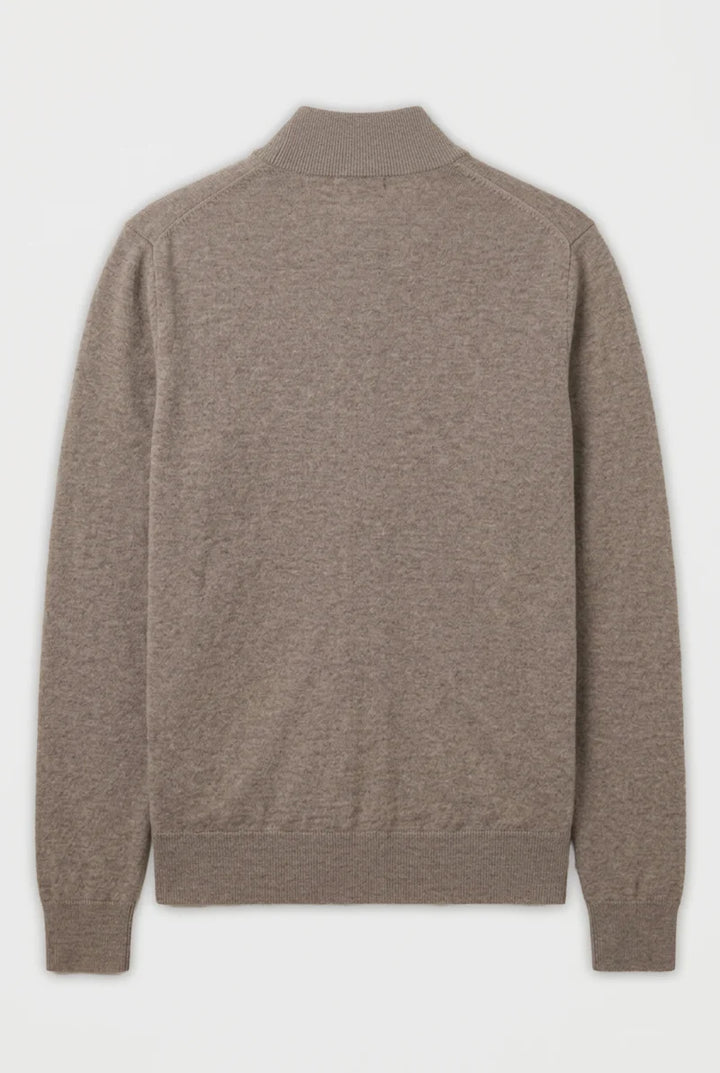 JARED - CASHMERE-LIKE FINE GAUGE FULL-ZIP MOCK-NECK SWEATER "CASHEW"