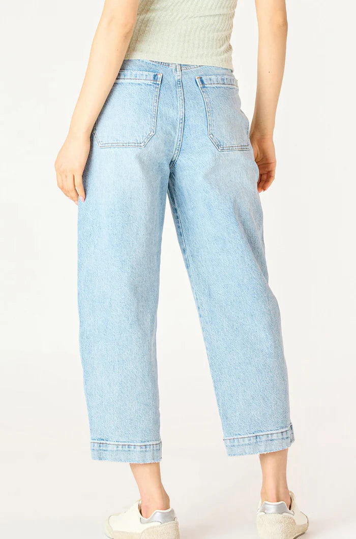 HIGH RISE STRAIGHT LEG ANKLE JEANS "MID BLUE WASH"