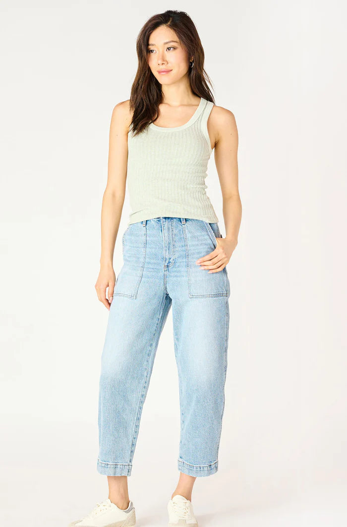 HIGH RISE STRAIGHT LEG ANKLE JEANS "MID BLUE WASH"