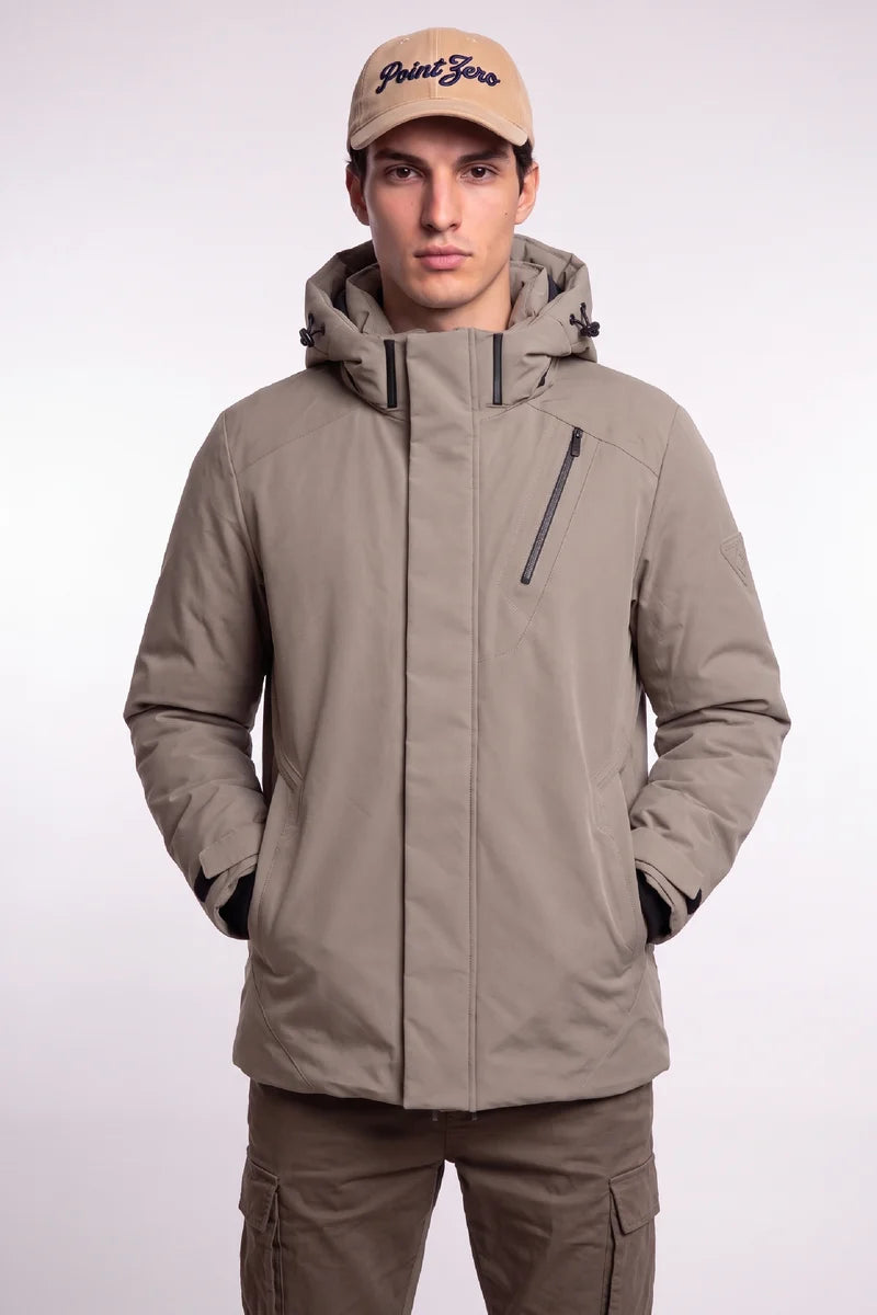 KIRKLAND - HOODED PUFF TECHNOLOGY PUFFER JACKET WITH HEAT-SEALED POCKETS "FOSSIL"
