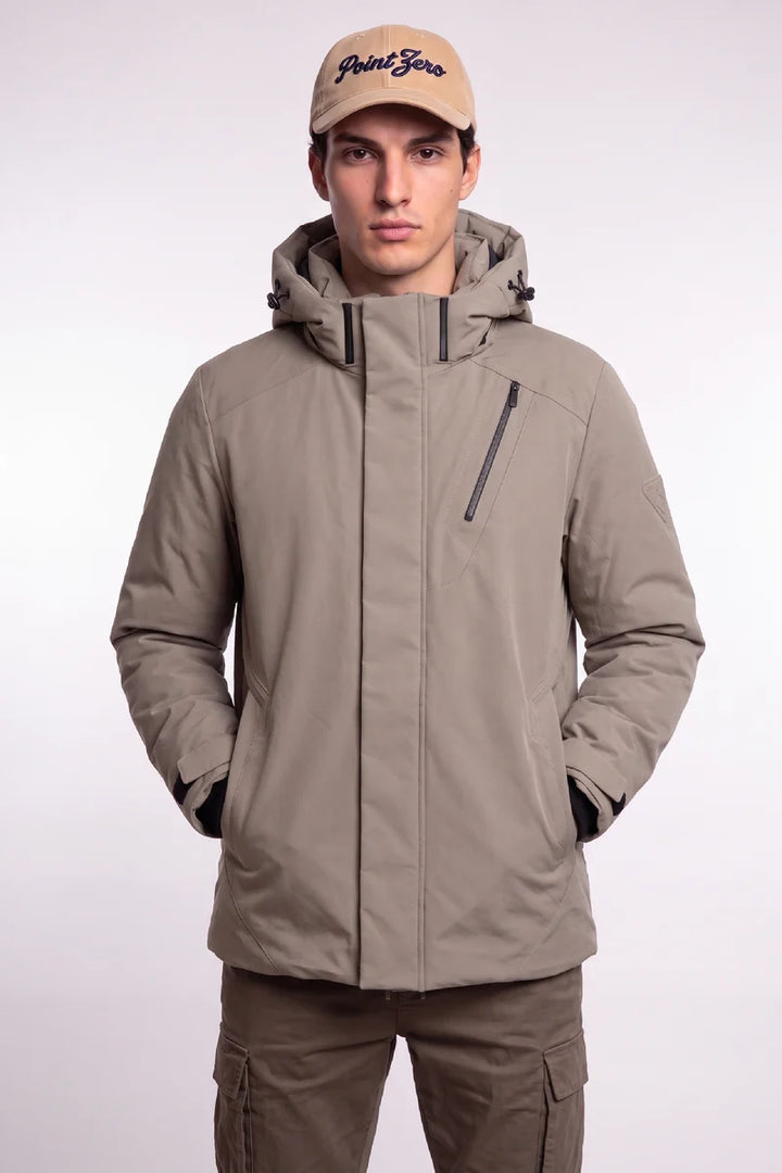 KIRKLAND - HOODED PUFF TECHNOLOGY PUFFER JACKET WITH HEAT-SEALED POCKETS "FOSSIL"