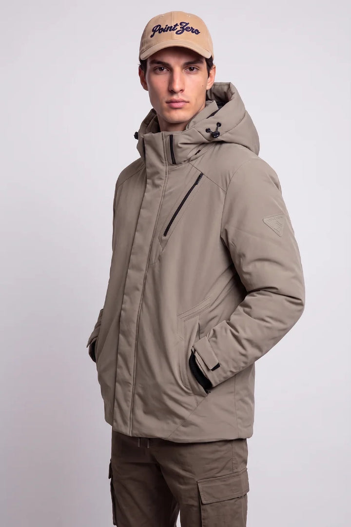 KIRKLAND - HOODED PUFF TECHNOLOGY PUFFER JACKET WITH HEAT-SEALED POCKETS "FOSSIL"
