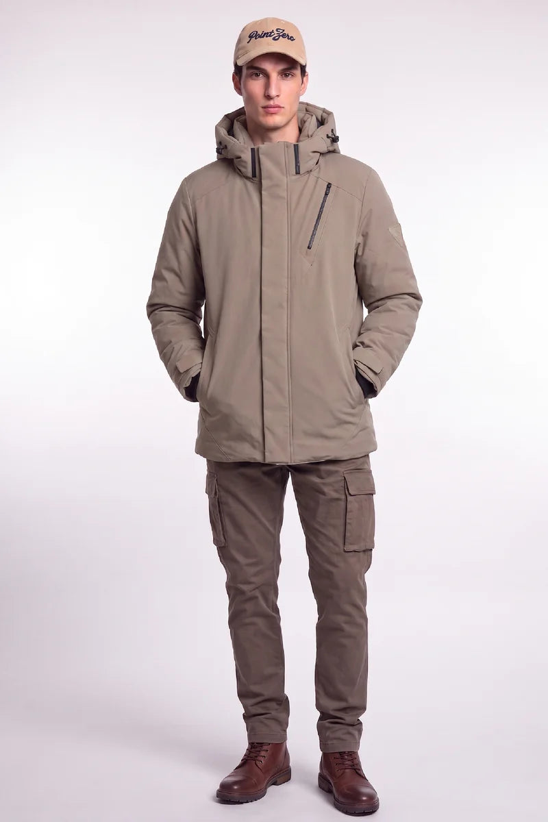 KIRKLAND - HOODED PUFF TECHNOLOGY PUFFER JACKET WITH HEAT-SEALED POCKETS "FOSSIL"