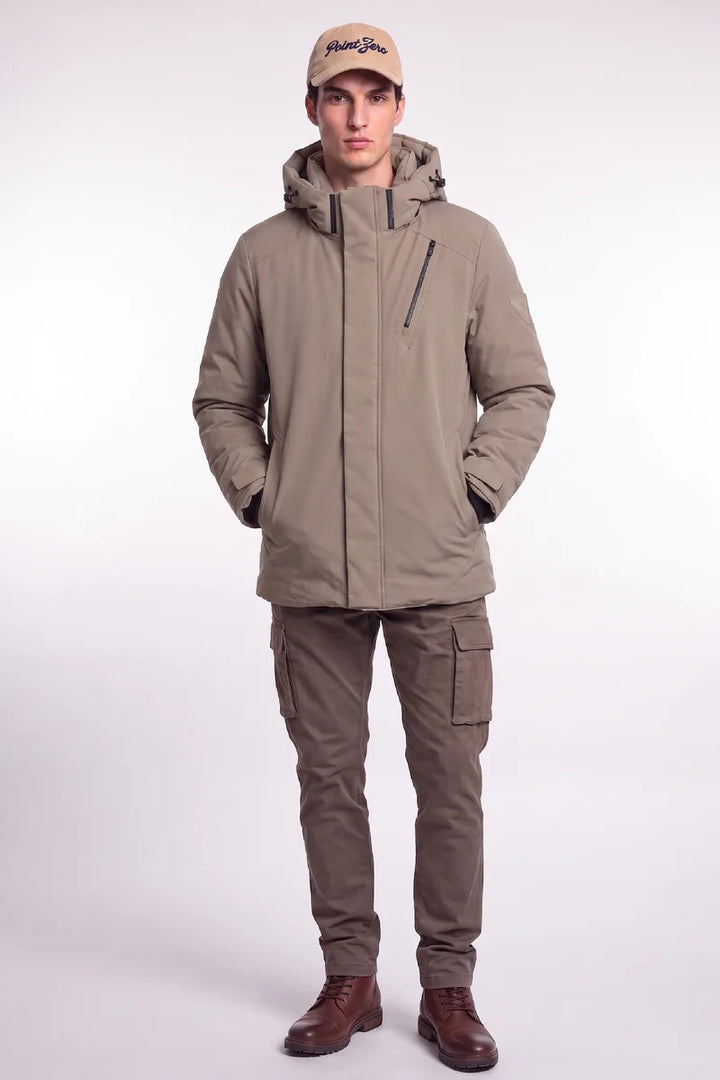 KIRKLAND - HOODED PUFF TECHNOLOGY PUFFER JACKET WITH HEAT-SEALED POCKETS "FOSSIL"