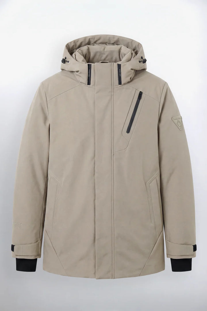 KIRKLAND - HOODED PUFF TECHNOLOGY PUFFER JACKET WITH HEAT-SEALED POCKETS "FOSSIL"