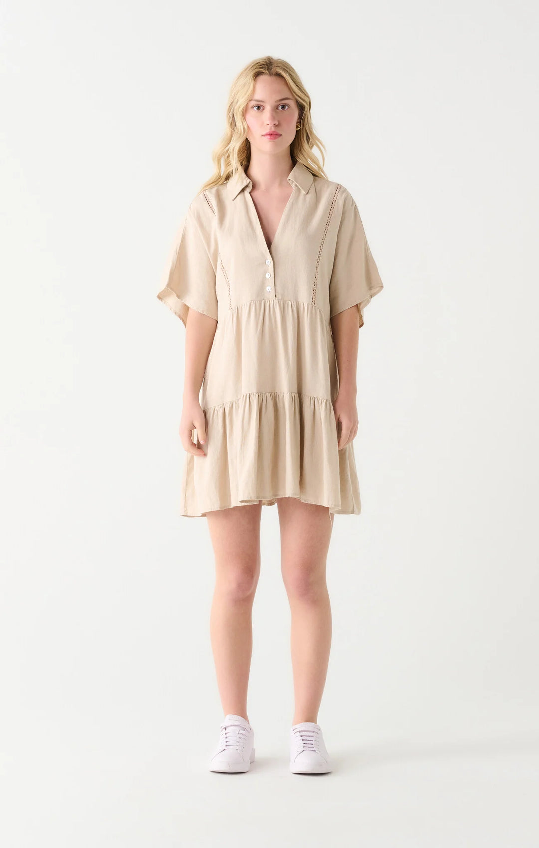 LACE TRIM LINEN MINI DRESS