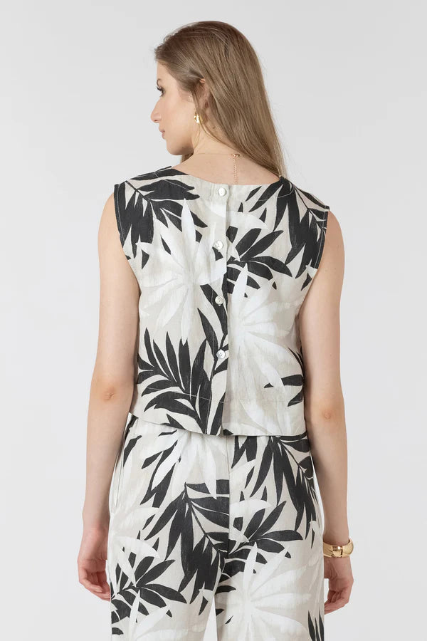 BOXY PRINTED TOP "ABSTRACT LEAF"