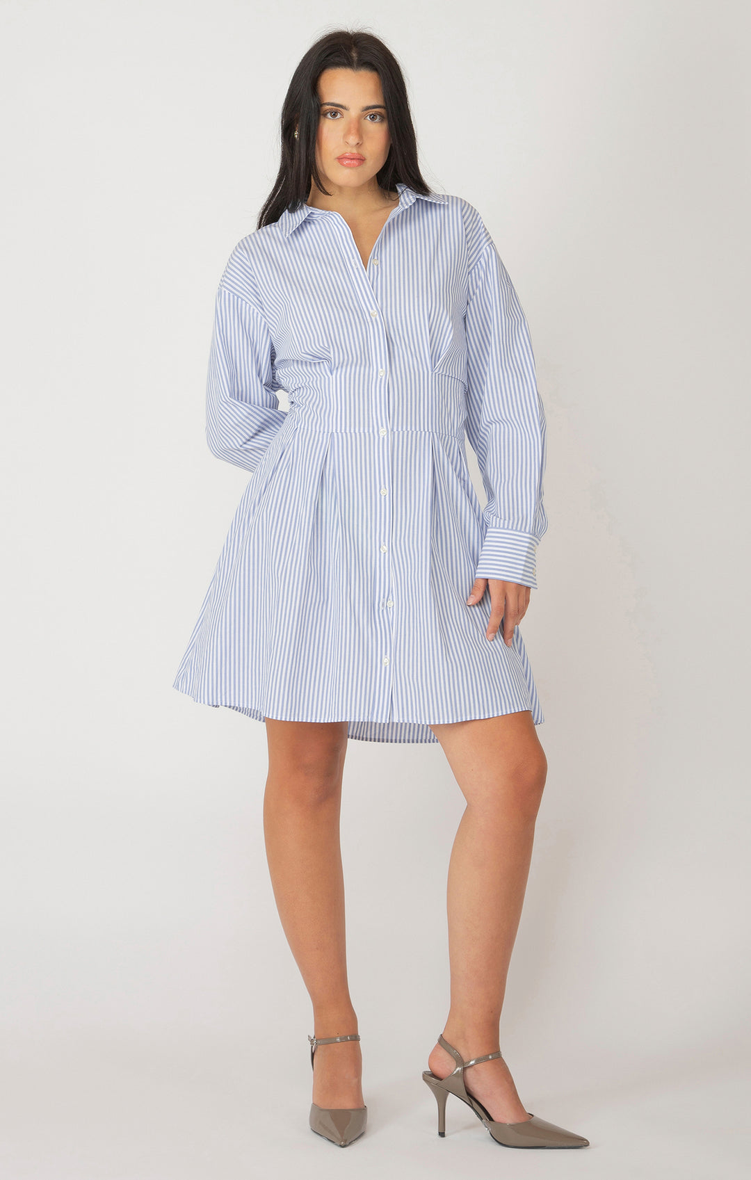 LS CINCHED WAIST SHIRT DRESS