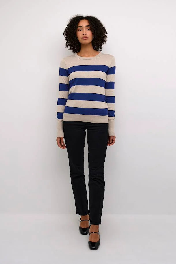 KALIZZA PULLOVER - BLUE & FEATHER GRAY MELANGE STRIPE