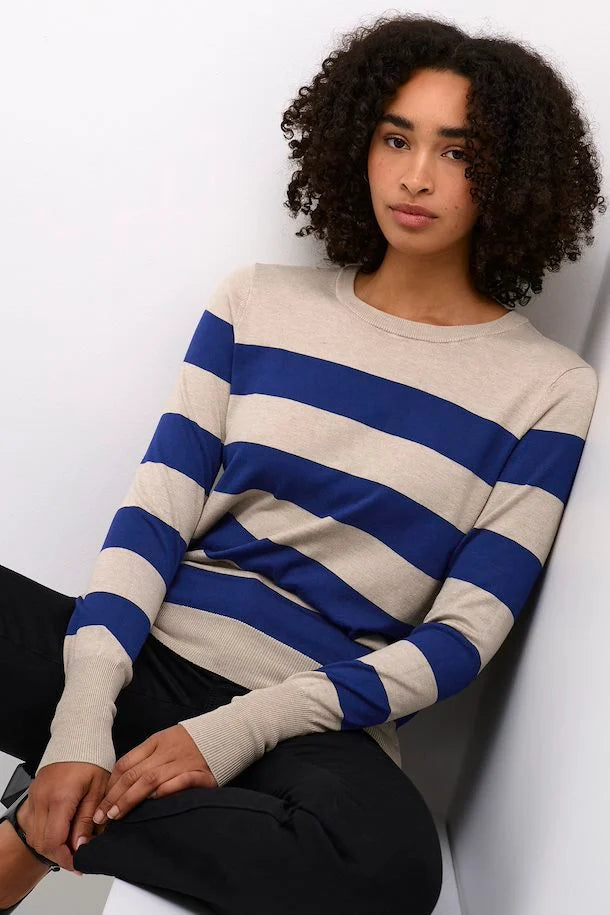 KALIZZA PULLOVER - BLUE & FEATHER GRAY MELANGE STRIPE