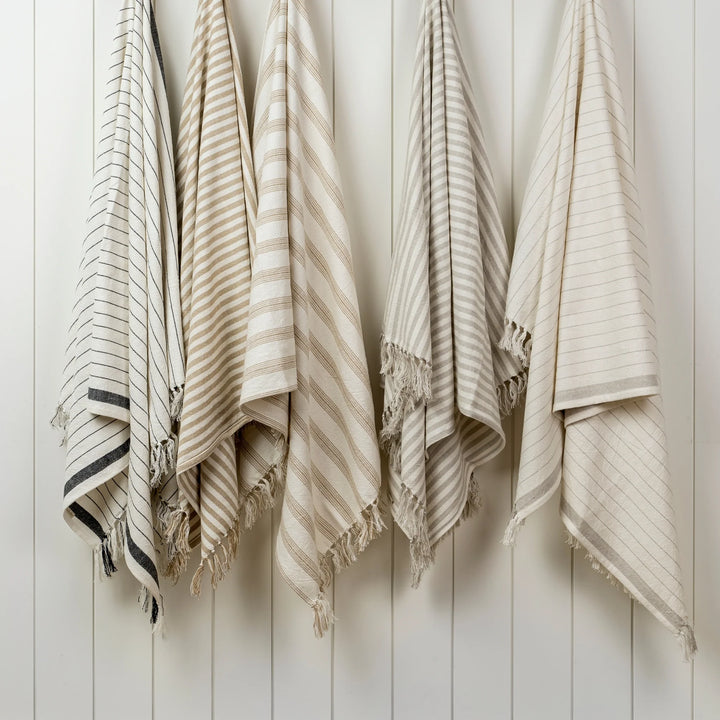 PINSTRIPE HAMMAM BATH TOWEL - STONE