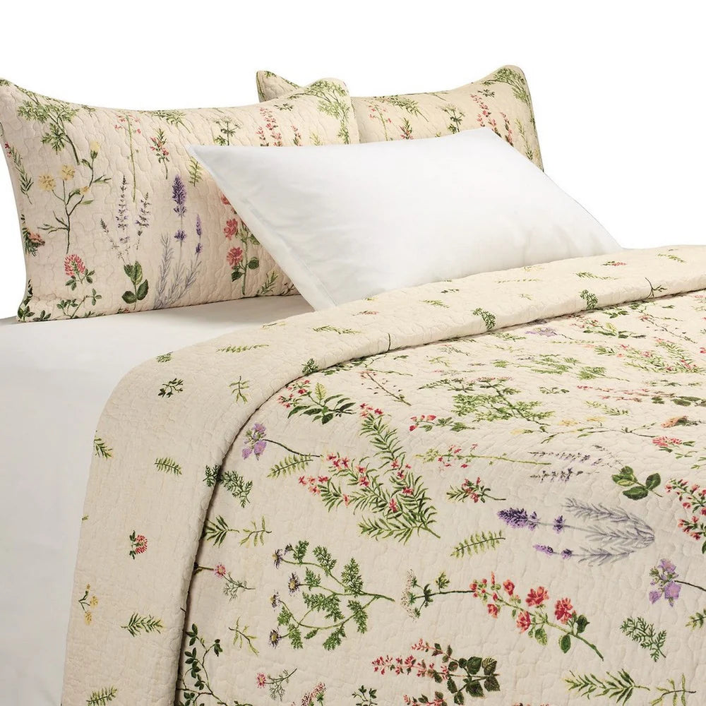 MEADOW CREAM CLASSIC COUNTRY QUILT - KING 3 PIECES