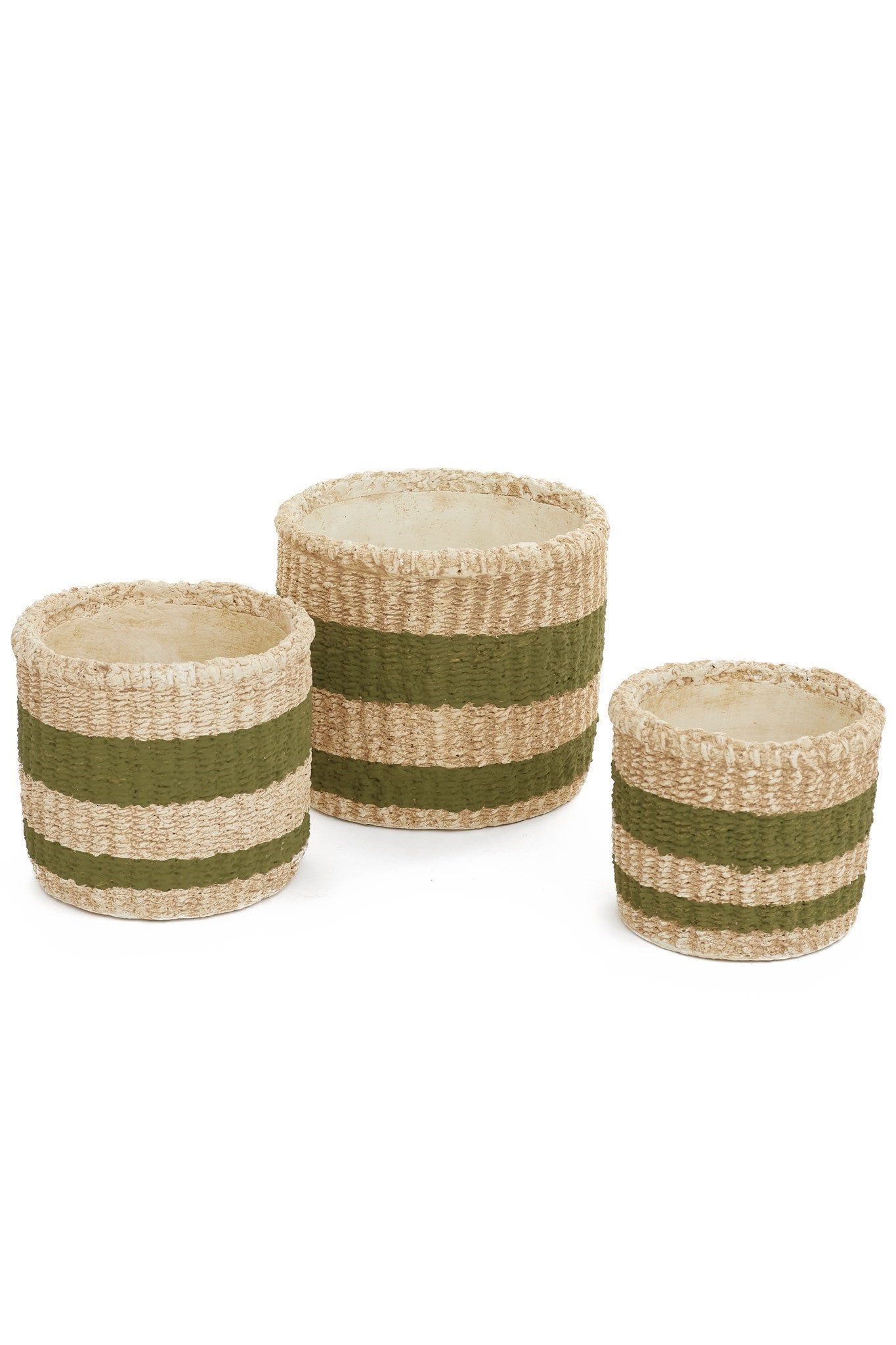 MEDIUM CEMENT STRIPED PLANTER - NATURAL/GREEN 6''X5''