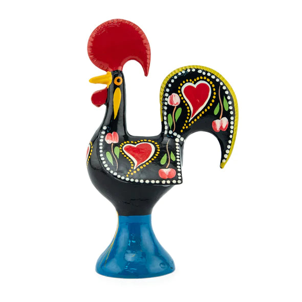 BLACK METAL BARCELOS ROOSTER FIGURINE 4"