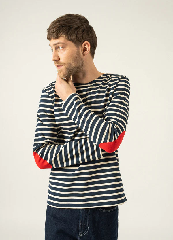 MERIDIEN ICONIC SAILOR STRIPED SHIRT WITH PLAIN ELBOW PATCHES "MARINE/ECRU/TULIPE"