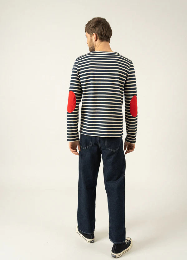 MERIDIEN ICONIC SAILOR STRIPED SHIRT WITH PLAIN ELBOW PATCHES "MARINE/ECRU/TULIPE"