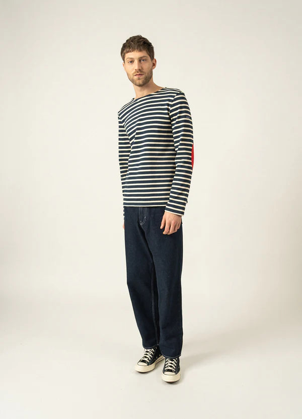 MERIDIEN ICONIC SAILOR STRIPED SHIRT WITH PLAIN ELBOW PATCHES "MARINE/ECRU/TULIPE"