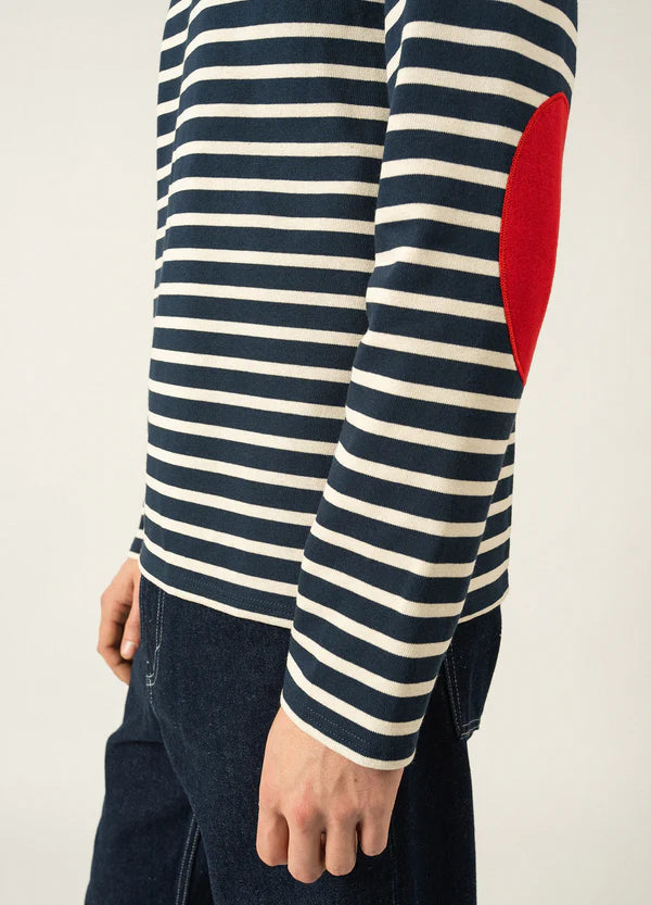 MERIDIEN ICONIC SAILOR STRIPED SHIRT WITH PLAIN ELBOW PATCHES "MARINE/ECRU/TULIPE"