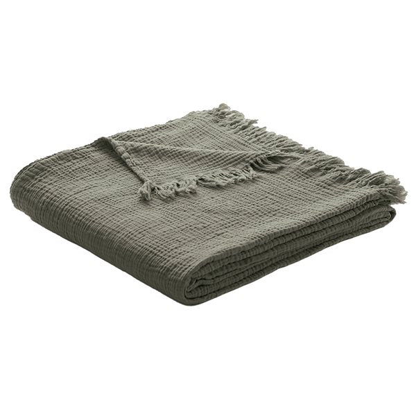 MUSLIN OLIVE GREEN THROW 60X70