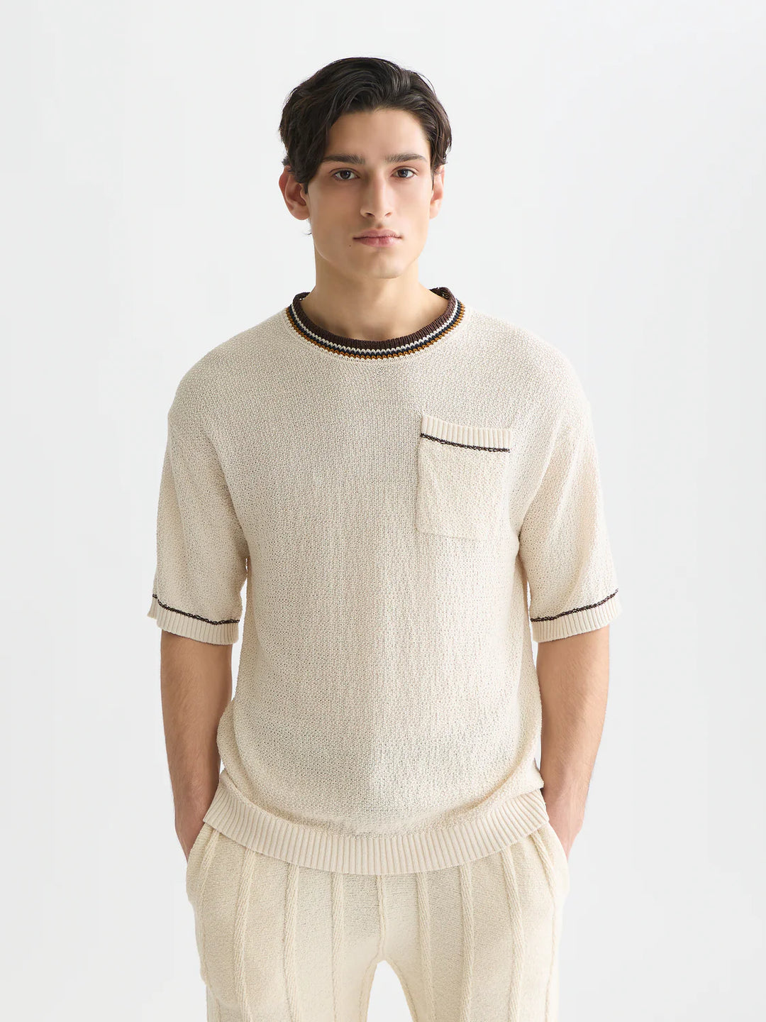 KNITTED COTTON RELAXED T-SHIRT "EGGNOG"