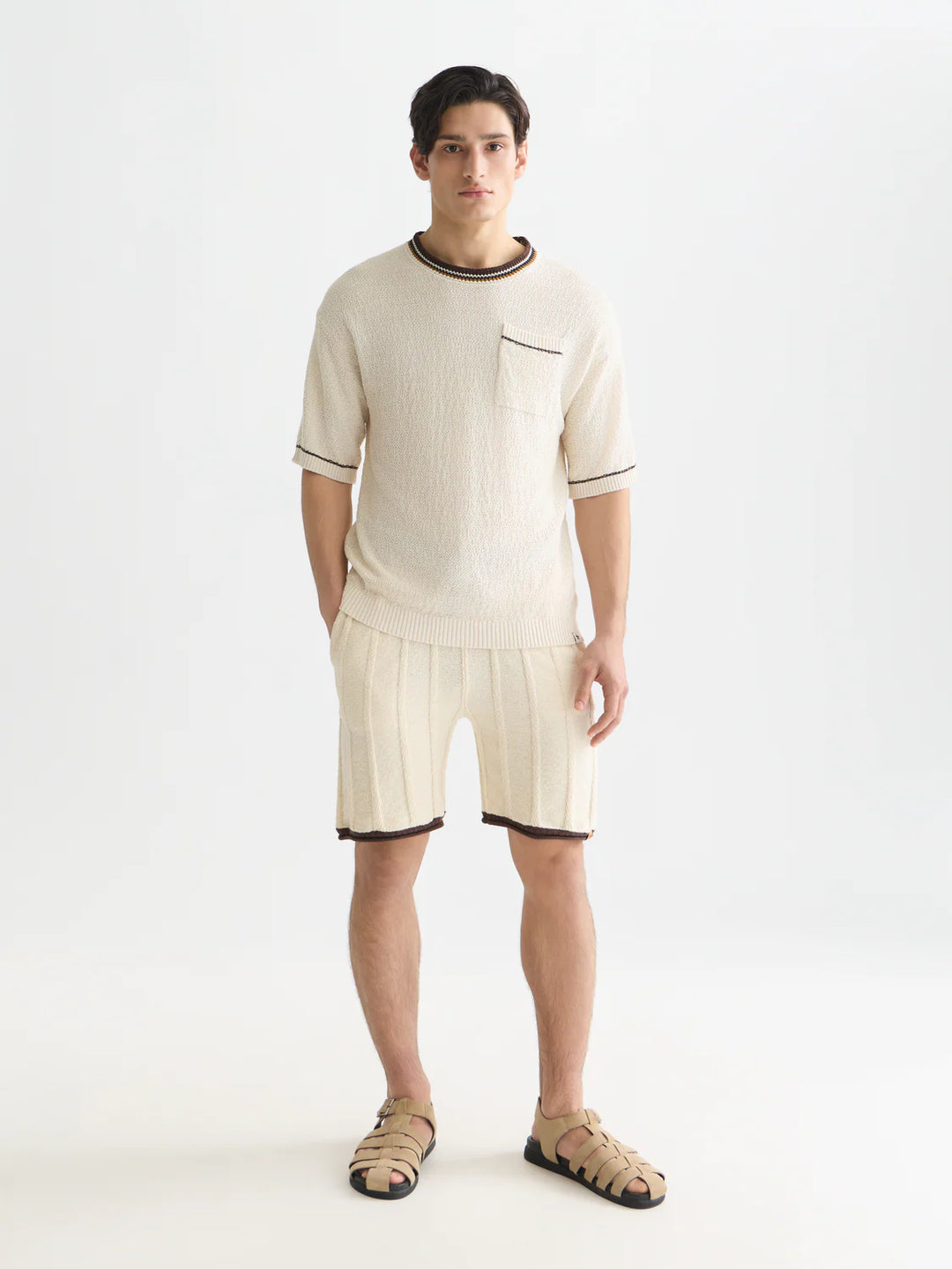 KNITTED COTTON RELAXED T-SHIRT "EGGNOG"