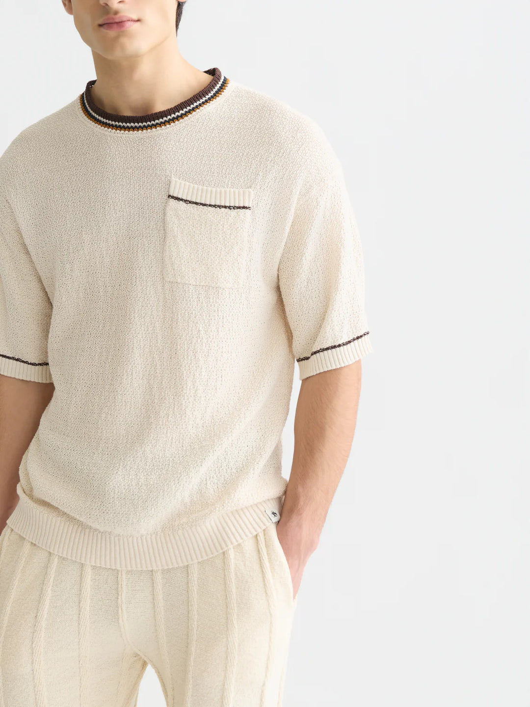 KNITTED COTTON RELAXED T-SHIRT "EGGNOG"