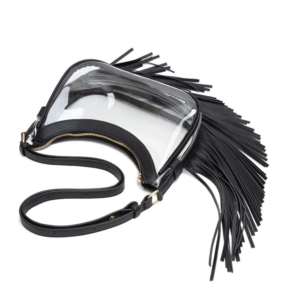 Clear Crossbody Bag With Vegan Leather Trim & Fringe