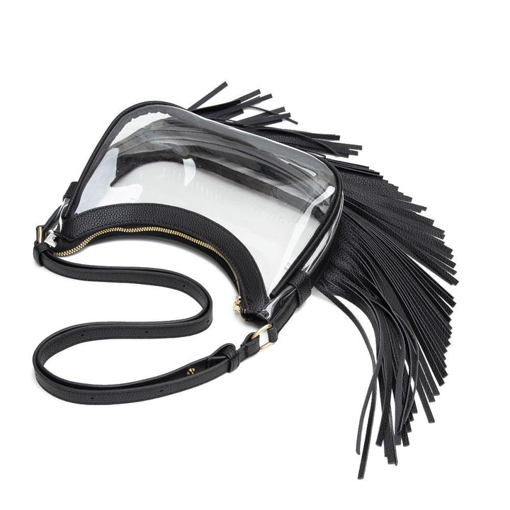 Clear Crossbody Bag With Vegan Leather Trim & Fringe