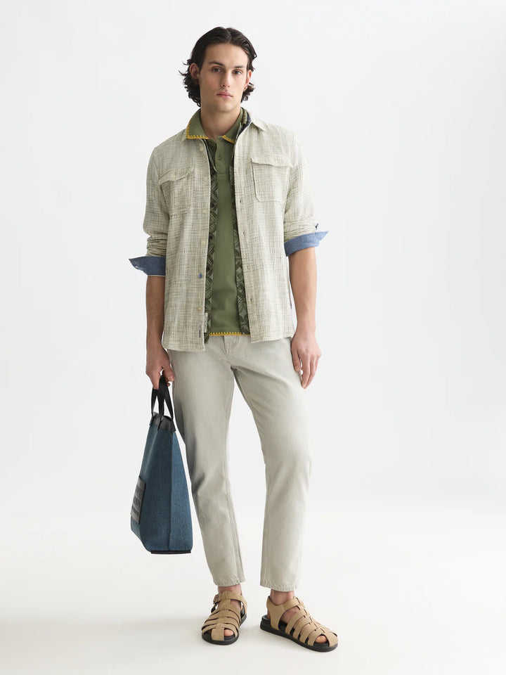 MELANGE WAFFLE SHIRT "OIL GREEN"