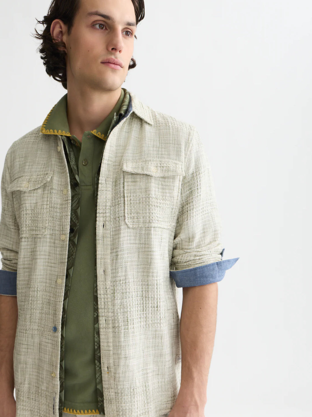 MELANGE WAFFLE SHIRT "OIL GREEN"