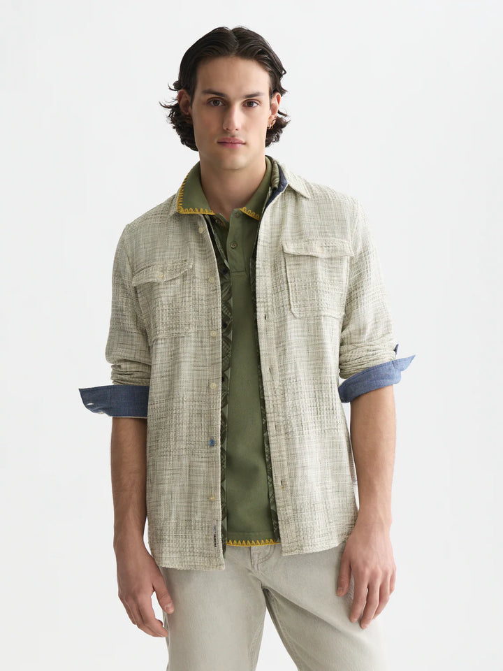 MELANGE WAFFLE SHIRT "OIL GREEN"