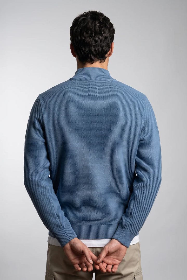 OSWALD - BONDED MOCK-ZIP SWEATER WITH POLAR-FEEL LINING "NAVAL MELANGE"