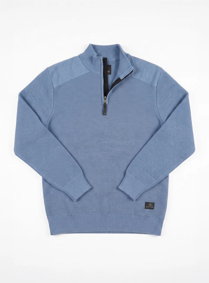OSWALD - BONDED MOCK-ZIP SWEATER WITH POLAR-FEEL LINING "NAVAL MELANGE"