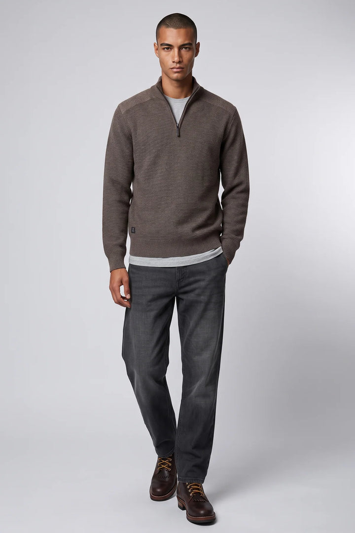 OSWALD - BONDED MOCK-ZIP SWEATER WITH POLAR-FEEL LINING "FUDGE MELANGE"