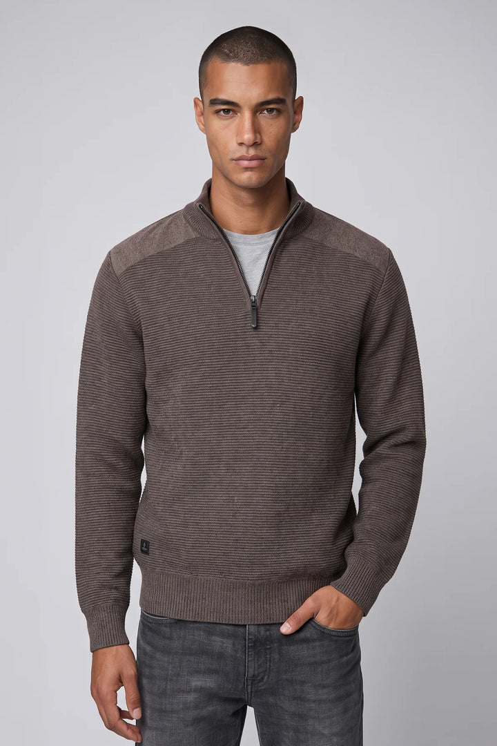 OSWALD - BONDED MOCK-ZIP SWEATER WITH POLAR-FEEL LINING "FUDGE MELANGE"