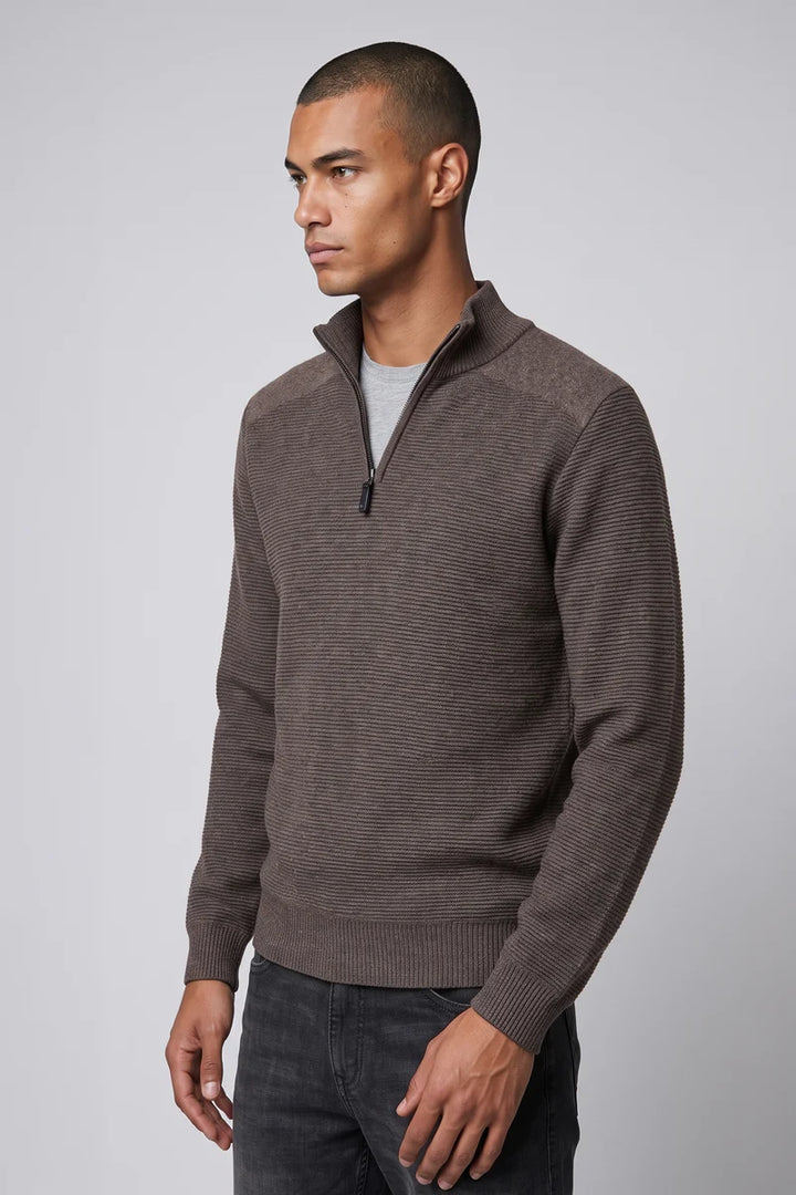 OSWALD - BONDED MOCK-ZIP SWEATER WITH POLAR-FEEL LINING "FUDGE MELANGE"