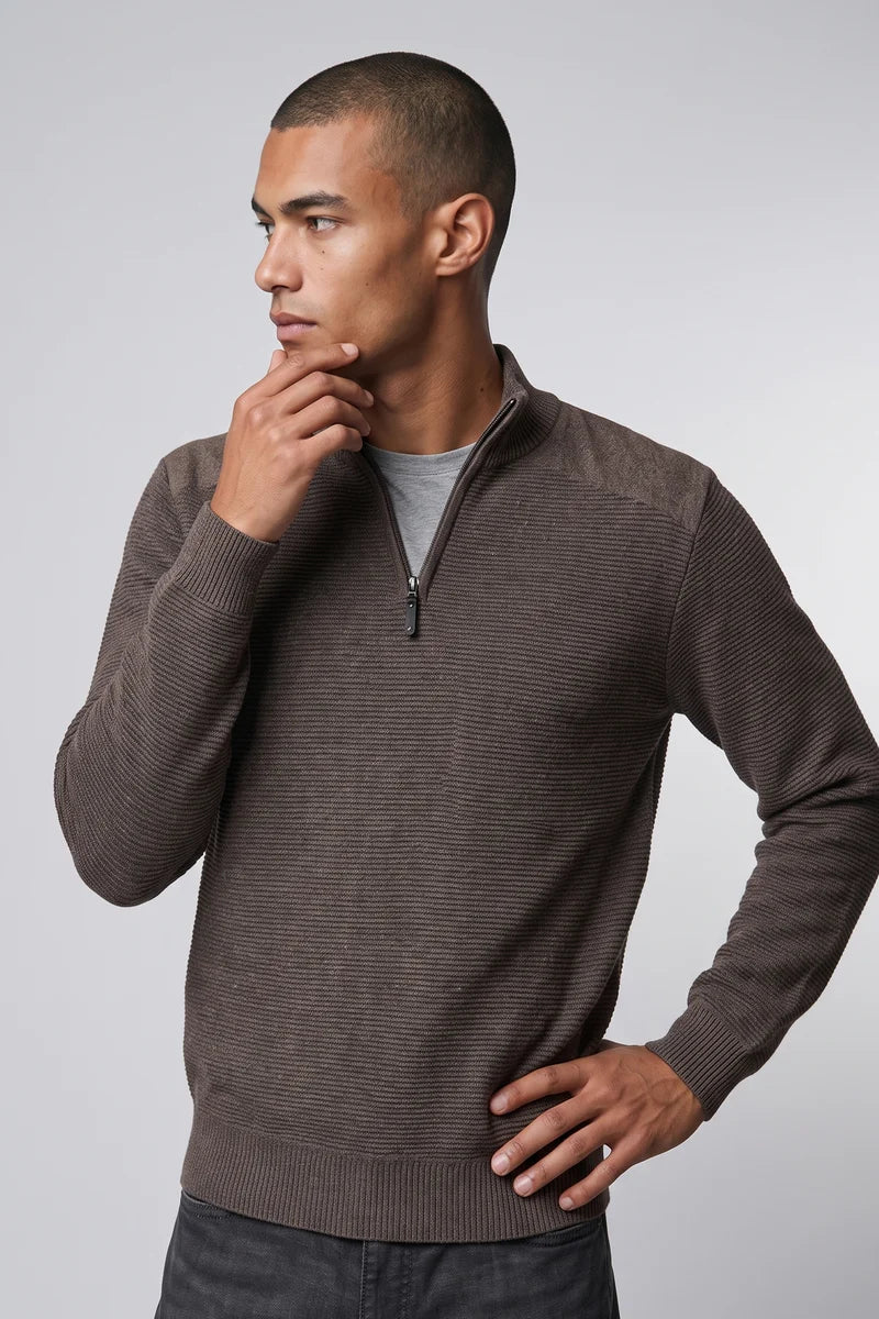 OSWALD - BONDED MOCK-ZIP SWEATER WITH POLAR-FEEL LINING "FUDGE MELANGE"