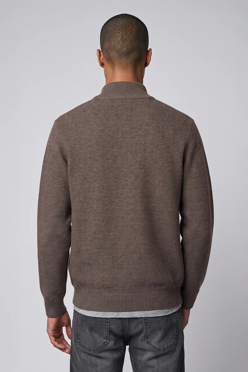 OSWALD - BONDED MOCK-ZIP SWEATER WITH POLAR-FEEL LINING "FUDGE MELANGE"
