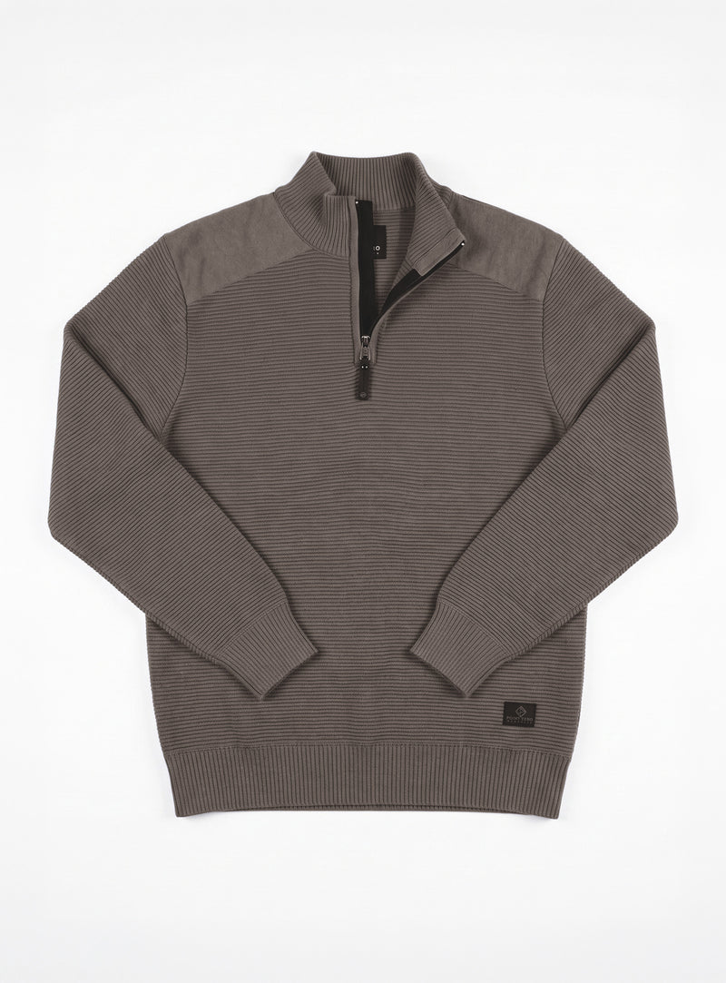 OSWALD - BONDED MOCK-ZIP SWEATER WITH POLAR-FEEL LINING "FUDGE MELANGE"
