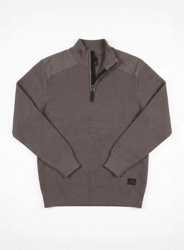OSWALD - BONDED MOCK-ZIP SWEATER WITH POLAR-FEEL LINING "FUDGE MELANGE"