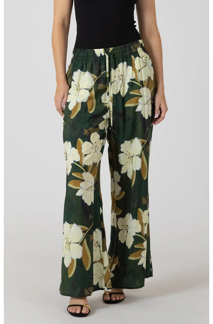 WIDE LEG FLOWY PANTS "PALM BLOSSOM"