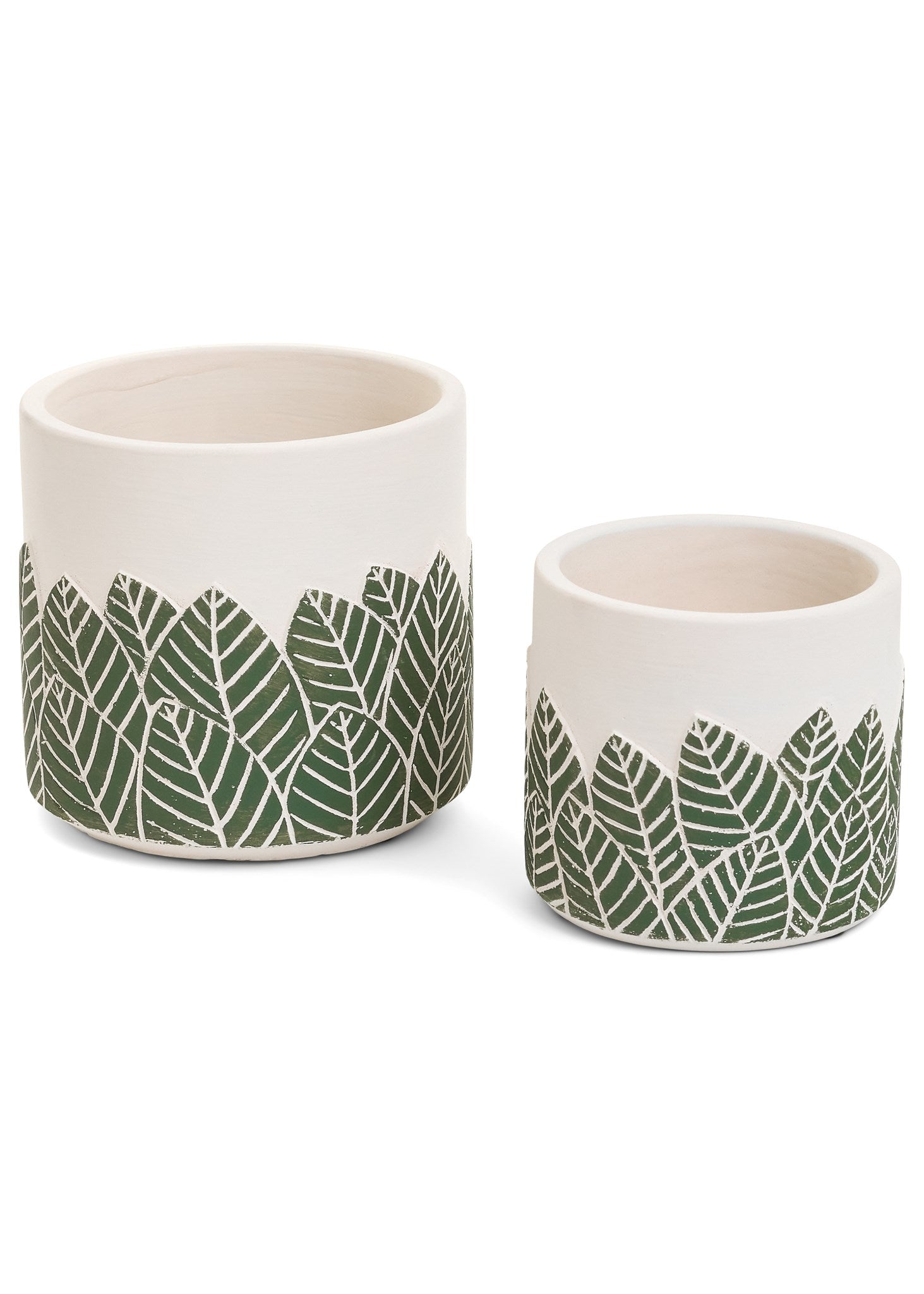 SMALL CEMENT PLANTER LEAF - GREEN/ECRU 4X4