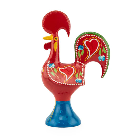 RED METAL BARCELOS ROOSTER FIGURINE 6"