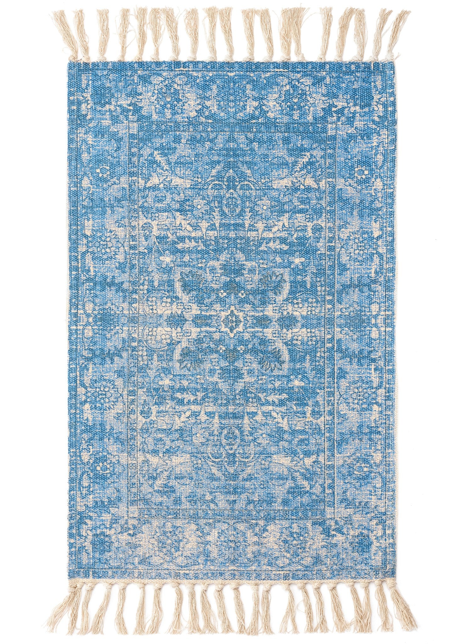 PRINTED COTTON RUG - OFF-WHITE/BLUE 24X36