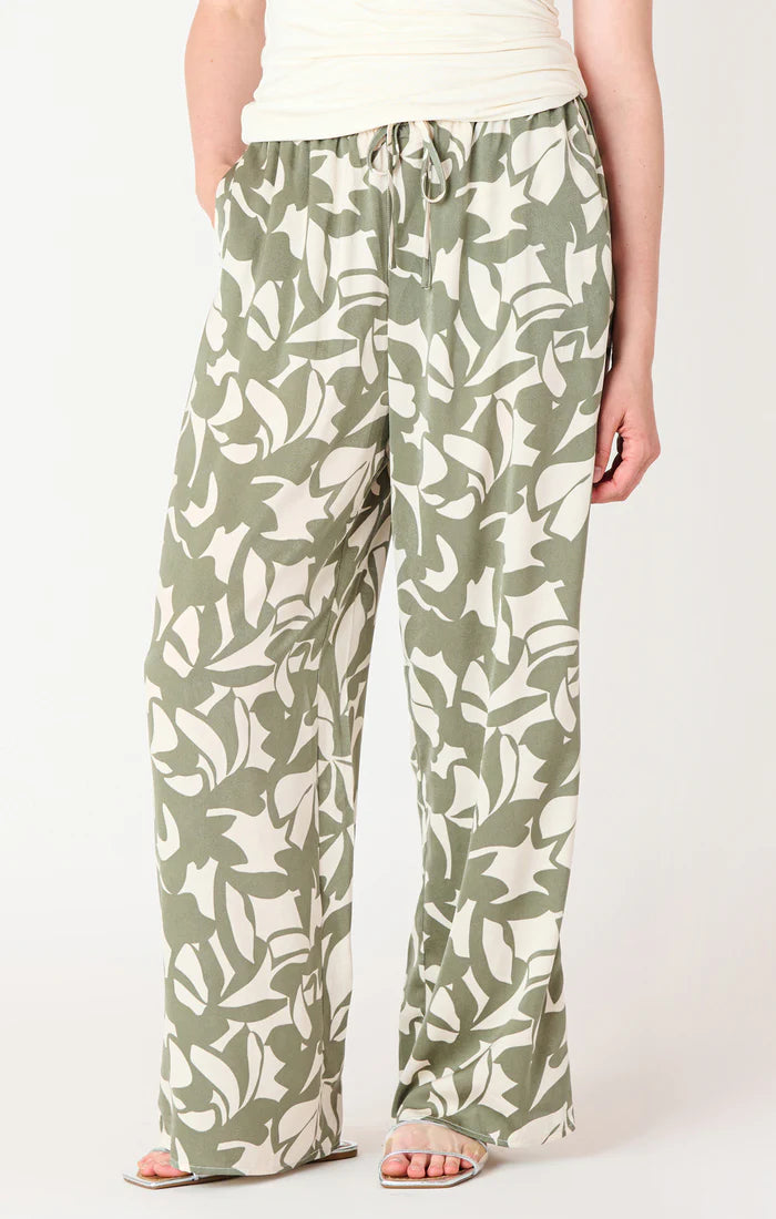 HIGH WAISTED WIDE LEG SATIN PANTS "CREAM/SAGE FLORAL"