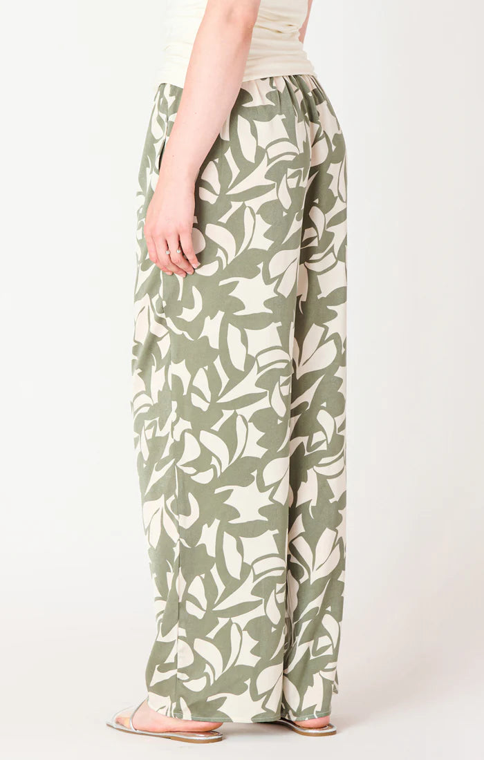 HIGH WAISTED WIDE LEG SATIN PANTS "CREAM/SAGE FLORAL"