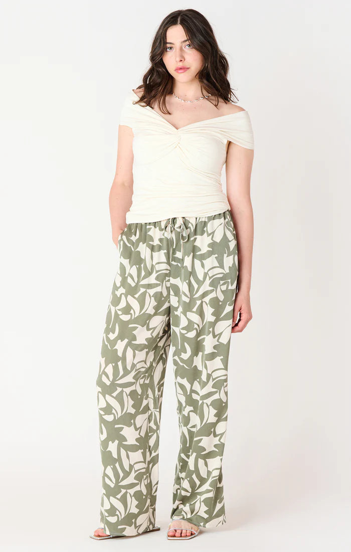 HIGH WAISTED WIDE LEG SATIN PANTS "CREAM/SAGE FLORAL"