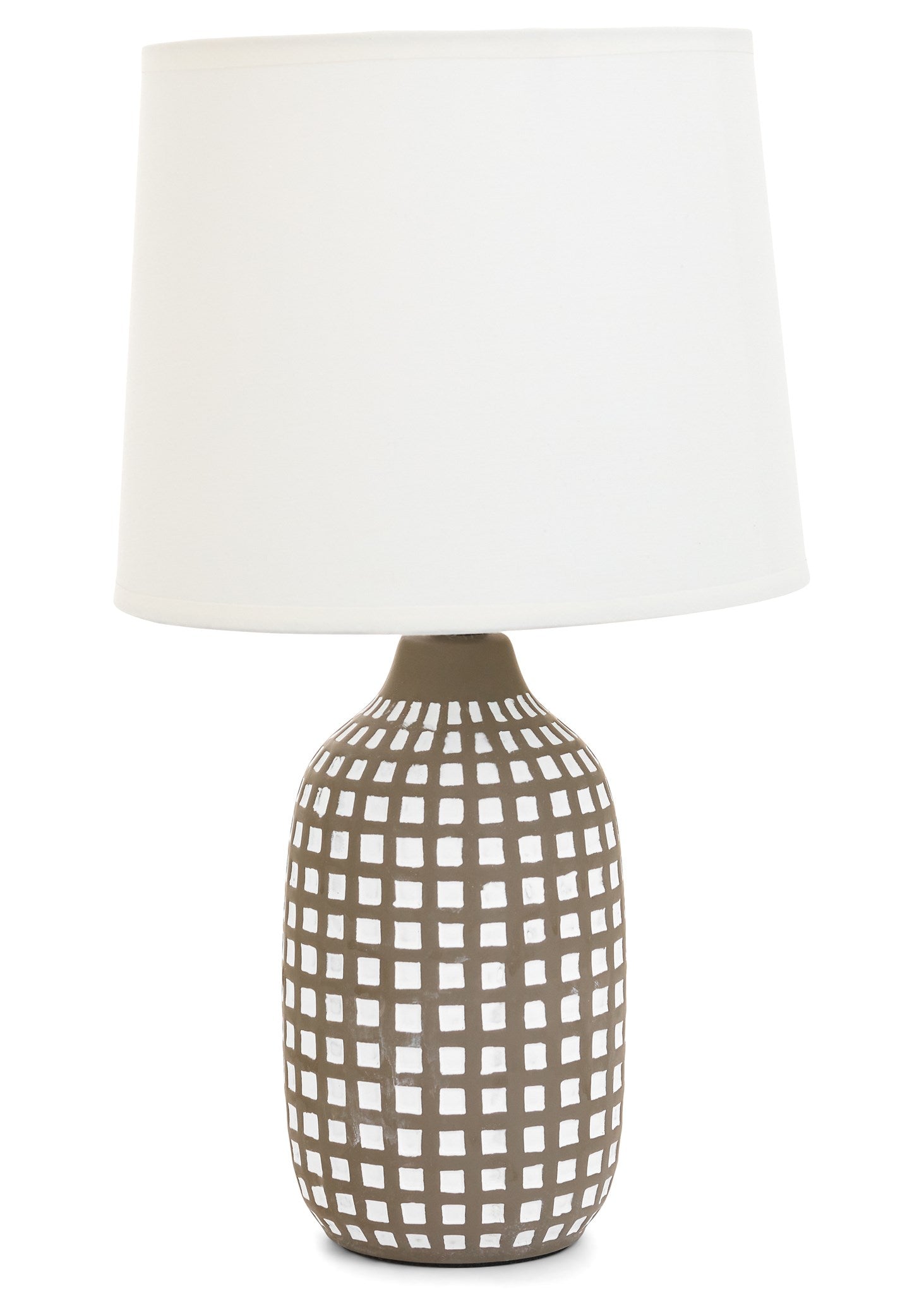 SALMA CERAMIC CHECKERED TABLE LAMP - TAUPE/WHITE