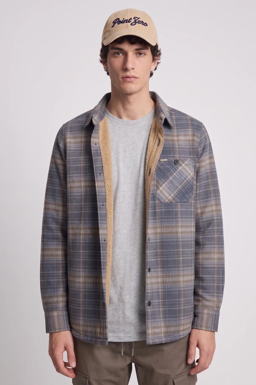 SANTIAGO - BONDED CHECK BUTTON-UP SHIRT WITH CHEST POCKET "COAL"