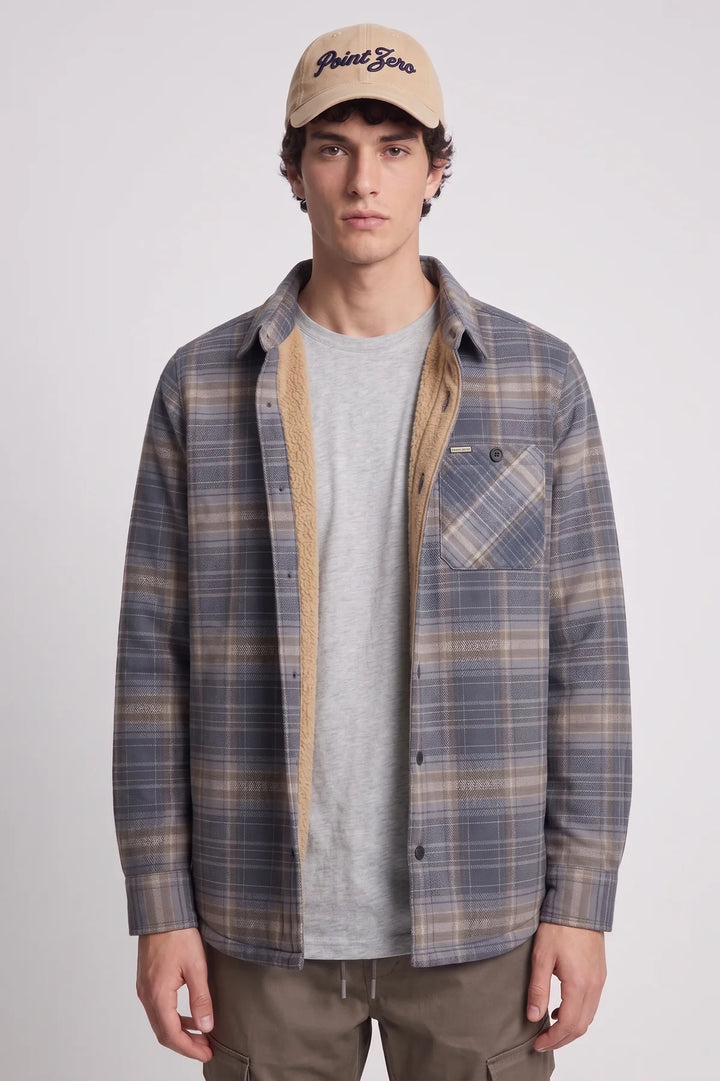 SANTIAGO - BONDED CHECK BUTTON-UP SHIRT WITH CHEST POCKET "COAL"